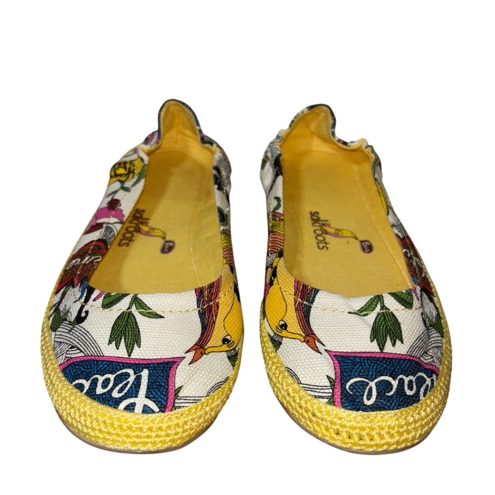 Sakroots Multicolor Bird Print Flats Women's Size 9 Canvas Summer Nature Fun